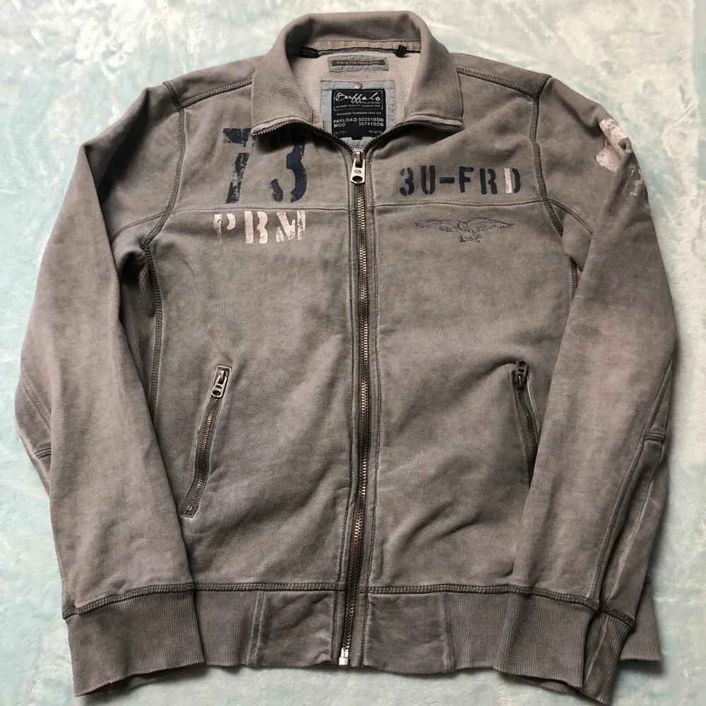 Buffalo David Bitton Distredded Grey Zip Up Lightweight Jacket Medium - Picture 3 of 11